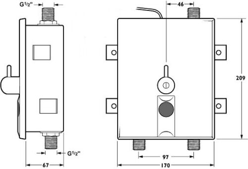 Technical image of Deva Electronic Sensor Controlled Shower Valve (Battery Powered).