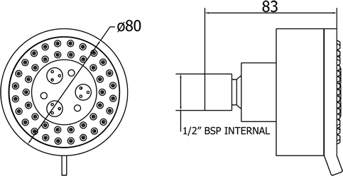 Technical image of Deva Shower Heads 3 Mode Shower Head With Swivel Joint (Chrome).