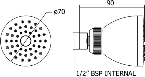 Technical image of Deva Shower Heads Single Mode Shower Head With Swivel Joint (Chrome).