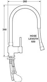 Technical image of Deva Concept Mono Sink Mixer Tap With Pull Out Rinser And Swivel Spout.