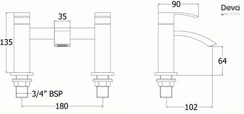 Technical image of Deva Swoop Bath Filler Tap (Chrome).