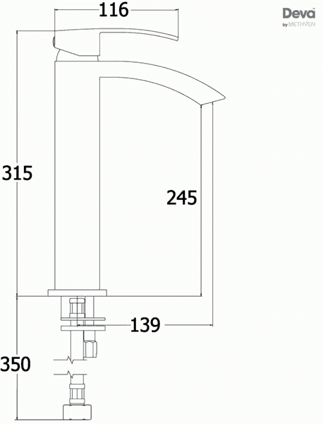 Technical image of Deva Swoop Tall Mono Basin Mixer Tap (Chrome).