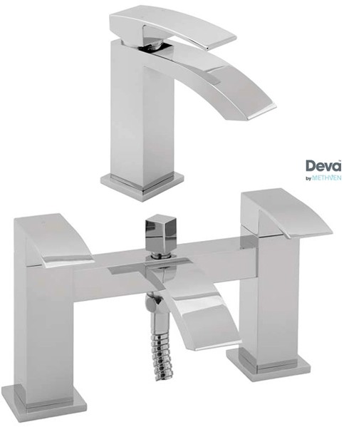 Larger image of Deva Swoop Basin & Bath Shower Mixer Tap Set (Chrome).