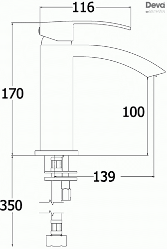 Technical image of Deva Swoop Basin & Bath Shower Mixer Tap Set (Chrome).