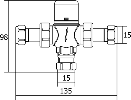 Technical image of Deva Thermostatic TMV3. 15mm Thermostatic Blending Valve.