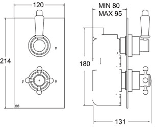 Technical image of Deva TMV2 1/2" Twin Concealed Thermostatic Shower Valve (Chrome).