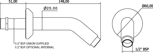 Technical image of Deva Shower Arms 148mm Shower Arm (Chrome).