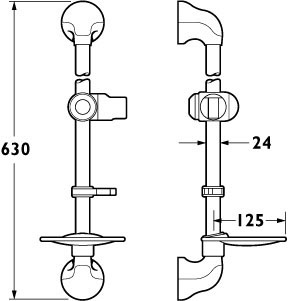 Technical image of Deva Shower Rails Slide Rail With Soap Dish 630mm (Chrome).