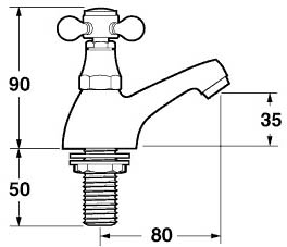 Technical image of Deva Tudor Bath Taps (Pair, Gold), CLEARANCE.