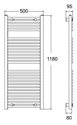 Technical image of TR Rads Flat Straight Towel Rail. 500x1180mm. 2010 BTU.