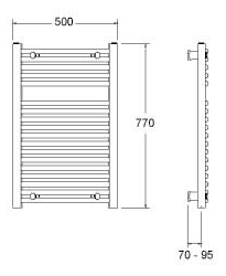 Technical image of TR Rads Curved Towel Rail. 500x770mm. 1369 BTU.