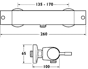 Technical image of Deva Vision Vision Bar Thermostatic Shower Valve.