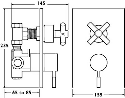 Technical image of Deva Vista 1/2" Twin Concealed Thermostatic Shower Valve (Chrome).