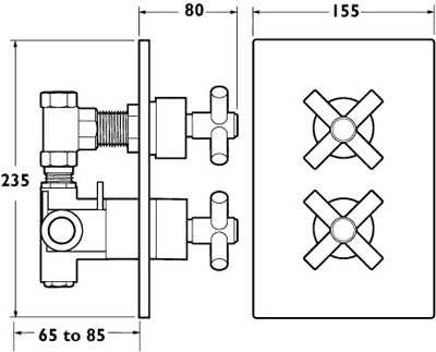 Technical image of Deva Vista 1/2" Twin Concealed Thermostatic Shower Valve (Chrome).