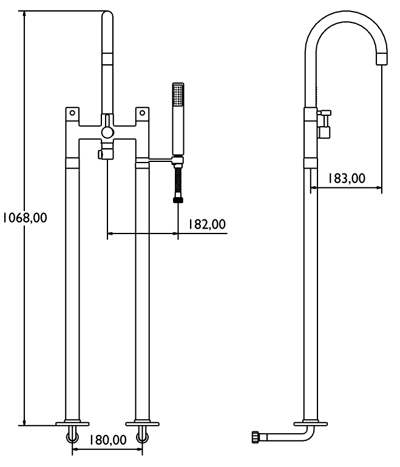 Technical image of Deva Vision Bath Shower Mixer With Stand Pipes And Shower Kit.