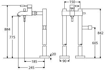 Technical image of Deva Vision Bath Shower Mixer With Stand Pipes And Shower Kit.