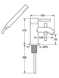 Technical image of Deva Vision Single Hole Bath Shower Mixer Tap With Shower Kit.