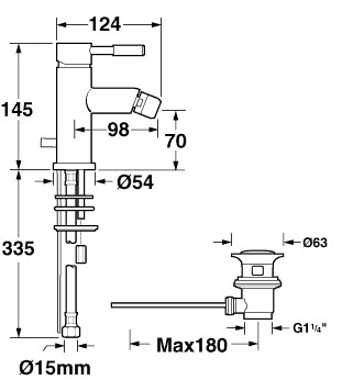 Technical image of Deva Vision Mono Bidet Mixer Tap With Pop Up Waste.