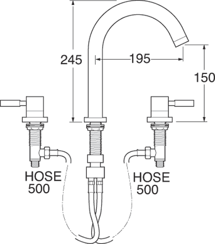 Technical image of Deva Vision 3 Hole Bath Filler Tap.