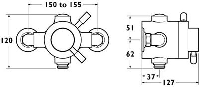 Technical image of Deva Vision Modern Thermostatic Exposed Shower Valve (Chrome).