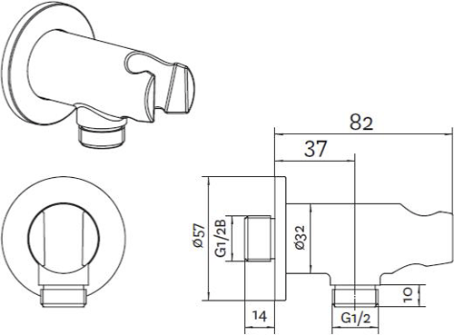 Technical image of Methven Wall Outlet Elbow, Handset Parking Bracket & Hose (Chrome).
