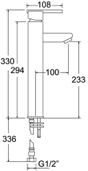 Technical image of Deva Zonos Single Lever High Rise Mixer Tap.