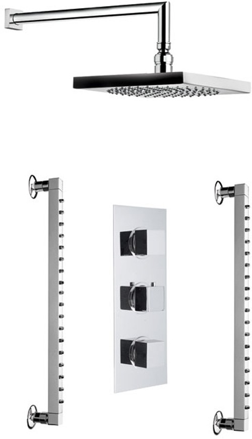 Larger image of Vado Mix2 Triple thermostatic shower valve with fixed head and 36 jets.