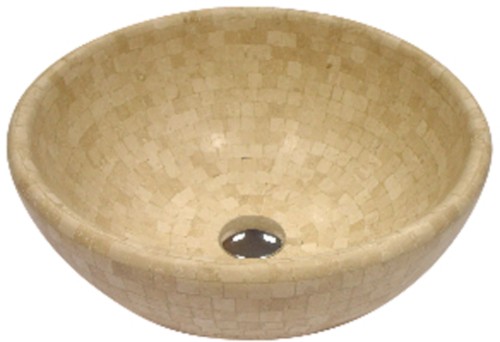 Larger image of Vado Travertine mosaic stone free-standing basin.  400x165mm.
