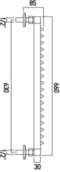 Technical image of Vado Mix2 18 Jet square rainbar with easy clean nozzles.