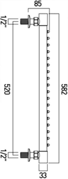 Technical image of Vado Shower 15 Jet rounded rainbar in chrome.