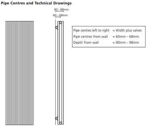 Technical image of EcoHeat Hadlow Vertical Aluminium Radiator 1826x480 (Jet Black).