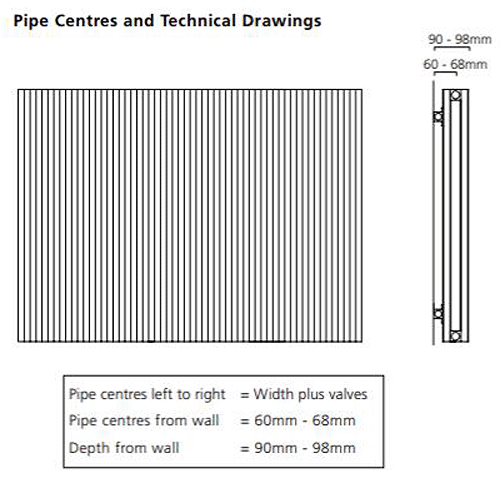 Technical image of EcoHeat Hadlow Horizontal Aluminium Radiator 626x1360 (Black).