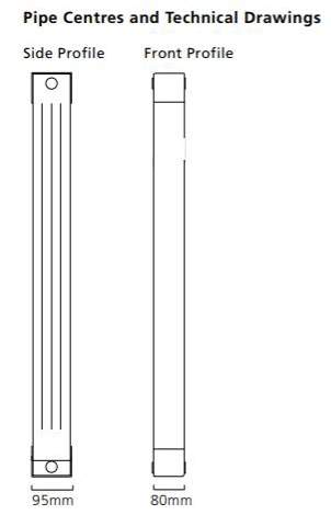 Technical image of EcoHeat Saxon Vertical Aluminium Radiator & Brackets 1446x340 (White).