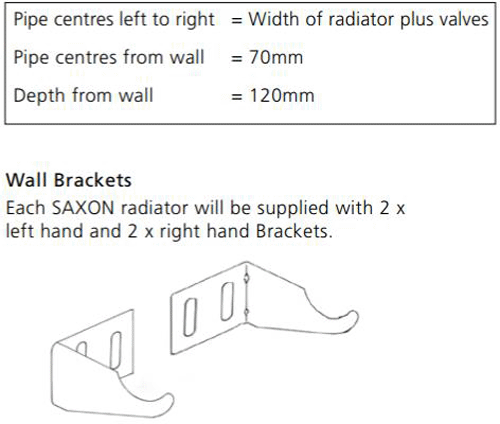 Technical image of EcoHeat Saxon Vertical Aluminium Radiator & Brackets 1846x340 (White).