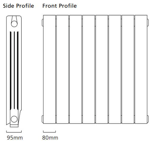 Technical image of EcoHeat Saxon Horizontal Aluminium Radiator & Brackets 440x1140 (Olive).