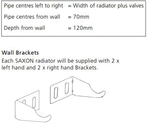 Technical image of EcoHeat Saxon Horizontal Aluminium Radiator & Brackets 590x1140 (White).