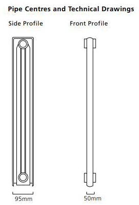 Technical image of EcoHeat Woburn Vertical Aluminium Radiator 1470x270 (White).