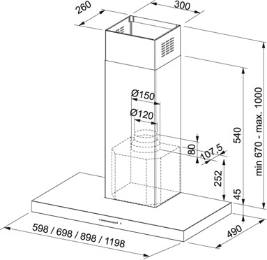 Technical image of Franke Cooker Hoods Format Cooker Hood (120cm, Stainless Steel).