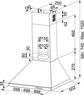 Technical image of Franke Cooker Hoods Decorative Cooker Hood (60cm, Stainless Steel).