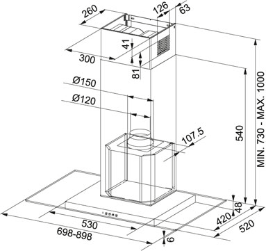 Technical image of Franke Cooker Hoods Glass Linear Cooker Hood (70cm, Stainless Steel).