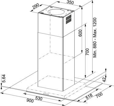 Technical image of Franke Cooker Hoods Glass Linear Island Cooker Hood (90cm, S Steel).