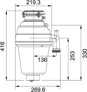 Technical image of Franke TP-125 Continuous Feed Turbo Plus Waste Disposal Unit.