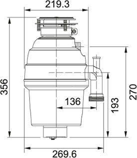 Technical image of Franke TP-50 Continuous Feed Turbo Plus Waste Disposal Unit.