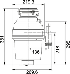 Technical image of Franke TP-75 Continuous Feed Turbo Plus Waste Disposal Unit.