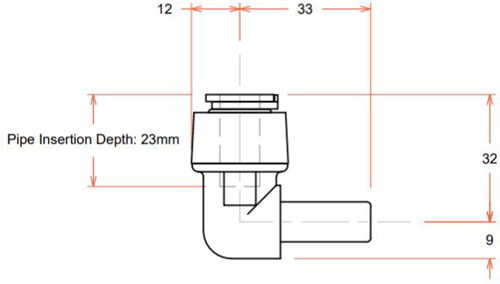 Technical image of FloFit+ Push Fit Stem Elbow (10mm).