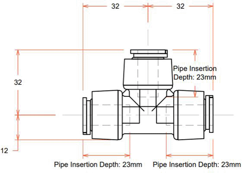 Technical image of FloFit+ Push Fit Tee (10mm).