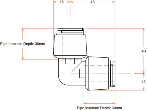 Technical image of FloFit+ Push Fit Elbow (15mm).