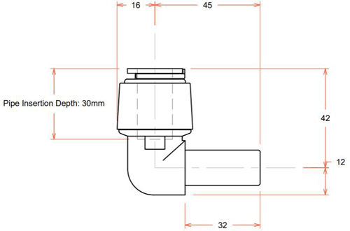 Technical image of FloFit+ Push Fit Stem Elbow (15mm).
