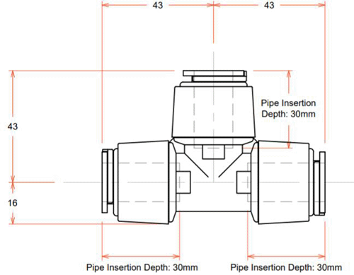 Technical image of FloFit+ 5 x Push Fit Tees (15mm).