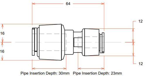 Technical image of FloFit+ Push Fit Reducing Coupling (15mm / 10mm).